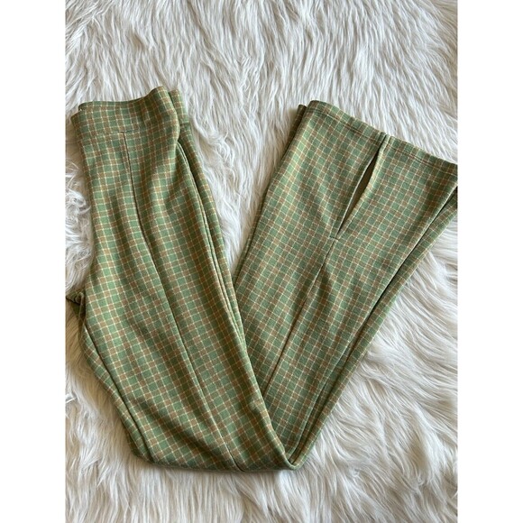 Urban Outfitters Size Small Green Plaid Flare Open Slit Leg Trousers NWOT - Picture 6 of 10